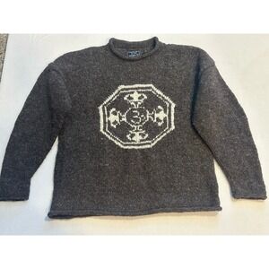 WOOLIES Bellingham WA Chunky Sweater M/L 100% Wool Fishermen Brown Thick Crest